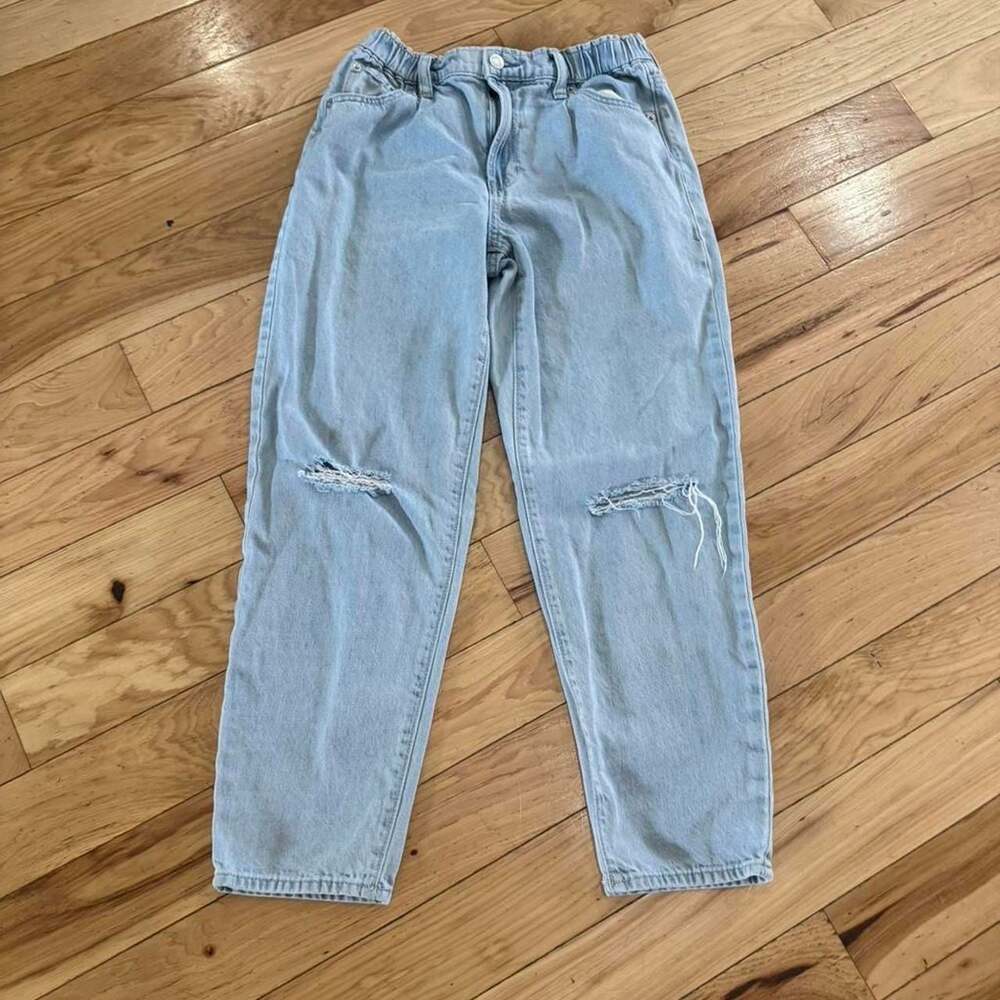Gap Kids Barrel Jeans Light Wash Distressed Denim Size 14